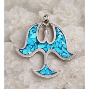 Vintage 925 Sterling Silver Thunderbird Pendant Turquoise Inlay Southwest Symbol